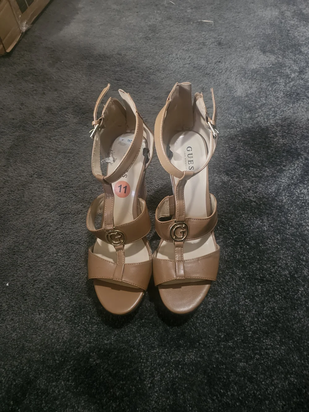 Guess Tan Cork Back-Zip Wedge Sandals